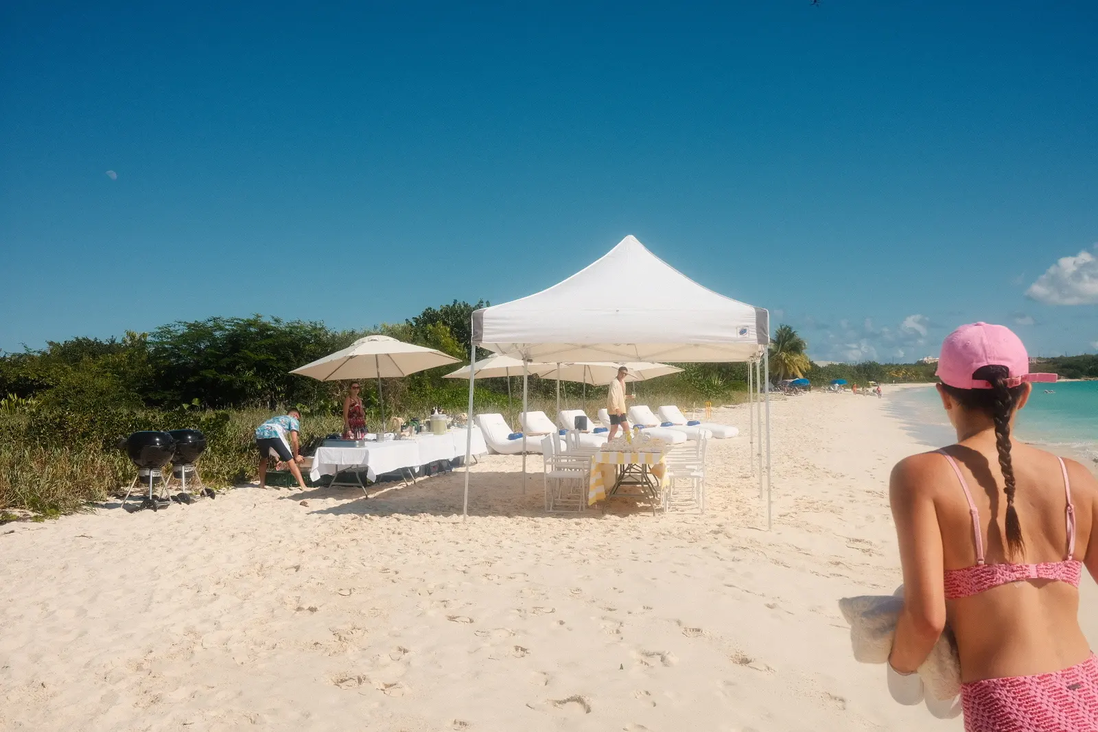 The beach picnic laid out on the sand on Anguilla