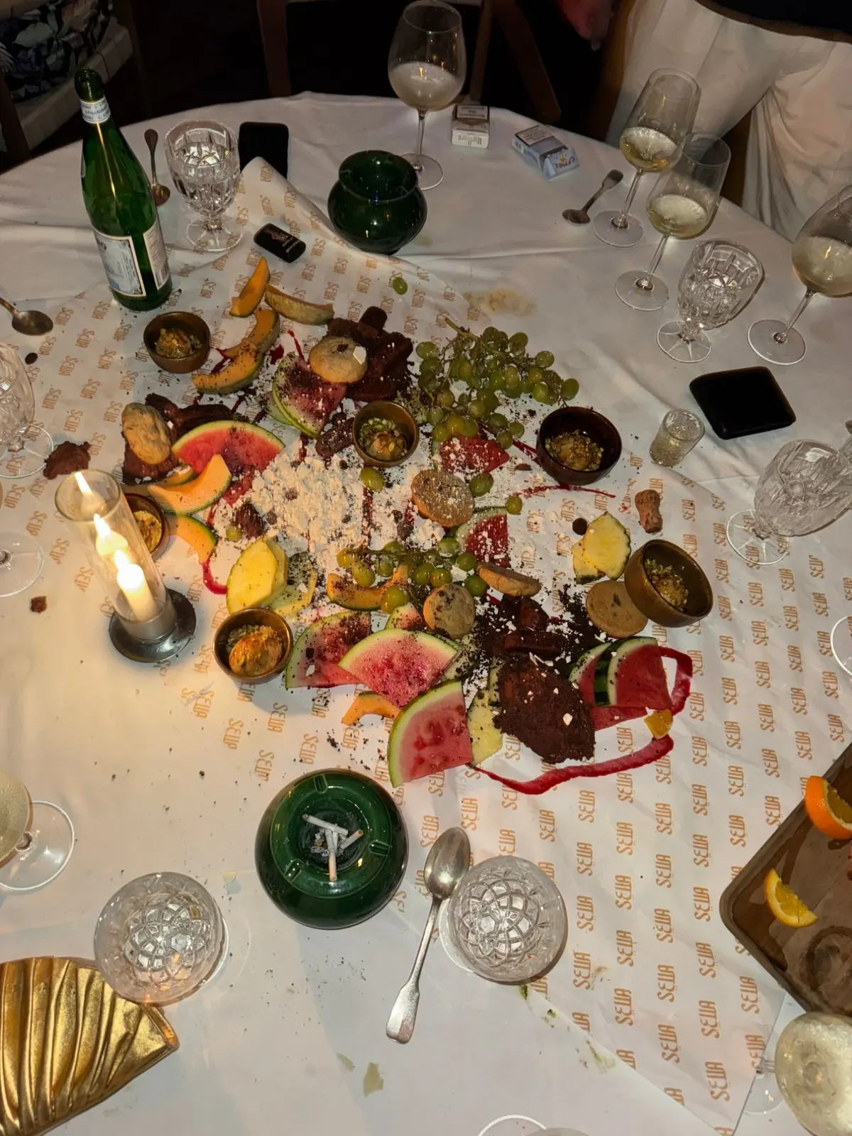 Dessert served straight onto the table at the end of a St Barths dinner
