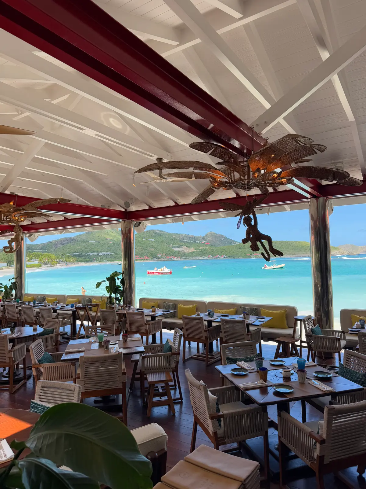 A beach restaurant looking over the bay at St Jean