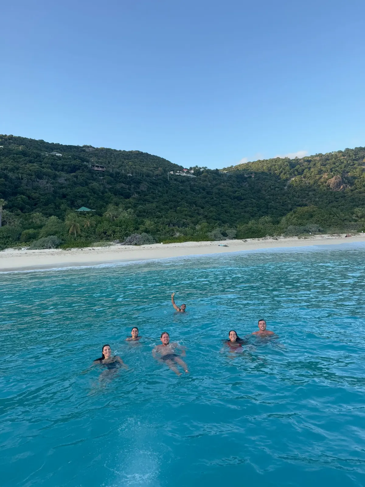 The group swimming off a St Barths beach at the end of the day