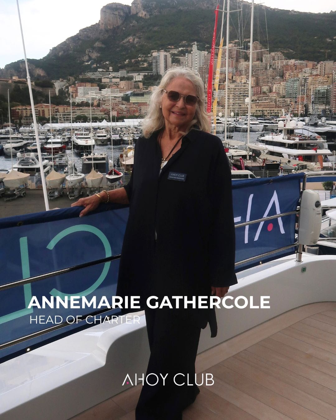 Annemarie Gathercole, Head of charter, Ahoy Club, on board in Port Hercules at the Monaco Yacht Show