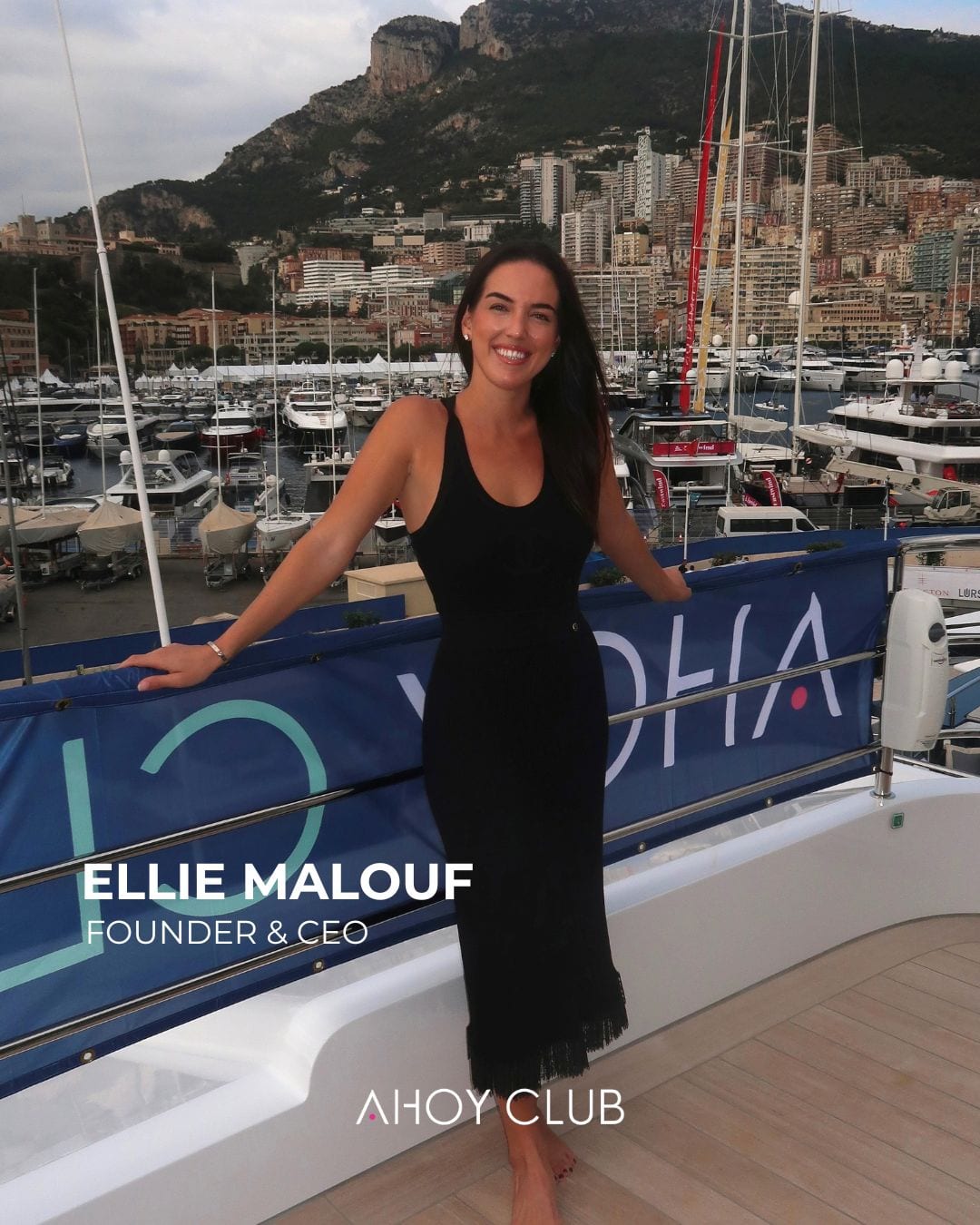 Ellie Malouf, Founder and CEO, Ahoy Club, on board in Port Hercules at the Monaco Yacht Show