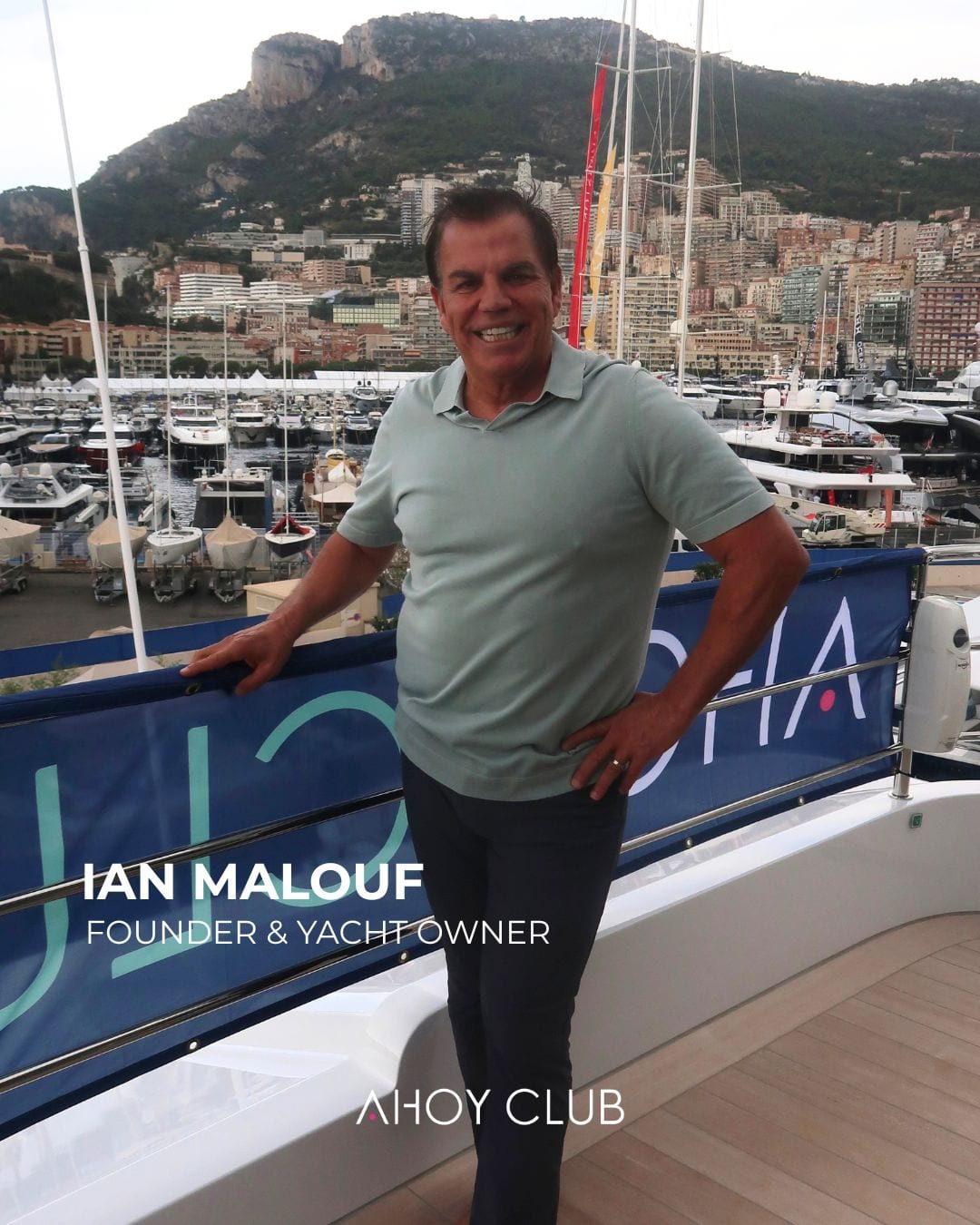 Ian Malouf, Founder and yacht owner, Ahoy Club, on board in Port Hercules at the Monaco Yacht Show
