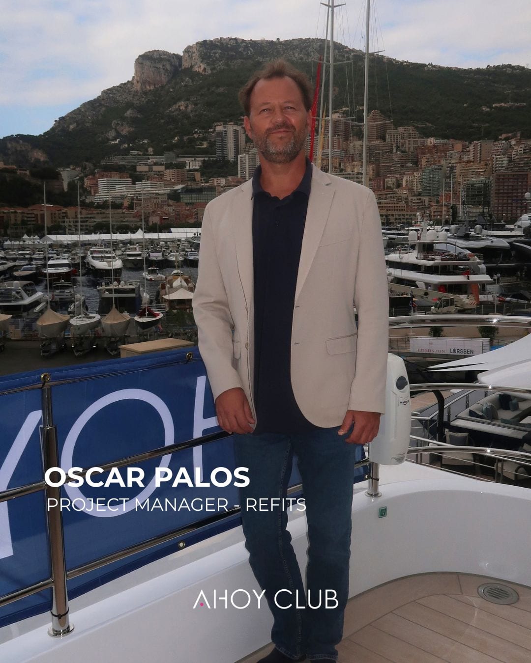 Oscar Palos, Project manager, refits, Ahoy Club, on board in Port Hercules at the Monaco Yacht Show