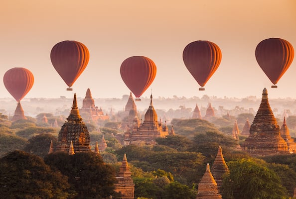 hot-air balloons flying over myanmar