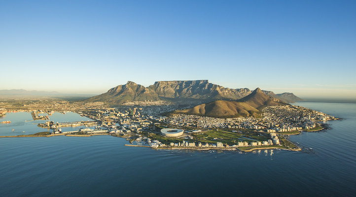 An aerial image showcasing Cape Town South Africa.