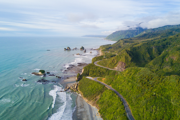 Aerial view of west coast, south island, New Zealand.