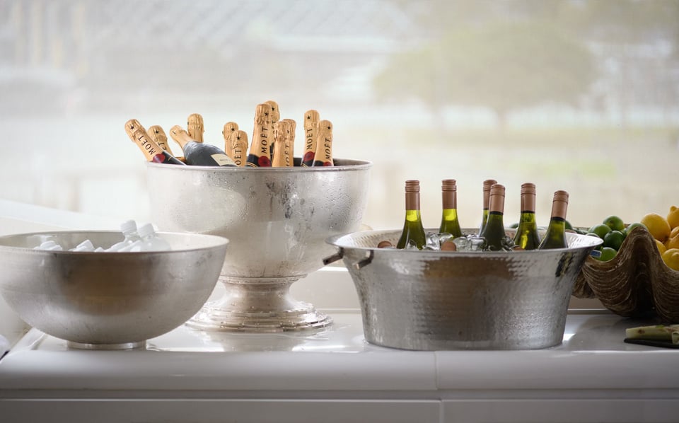 Champagne ice buckets on a yacht