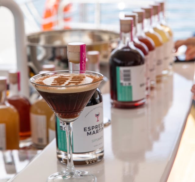 cocktails on a private yacht featuring an espresso martini