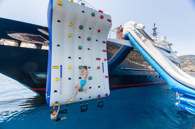 inflatable slide on the side of mischief yacht