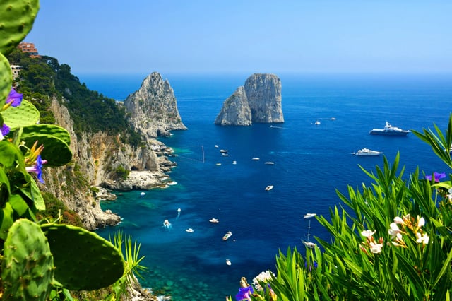 Landscape with blue Mediterranean Sea on Capri Island