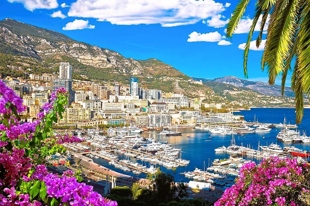 Panoramic view of Monte Carlo and famous harbour in Monaco