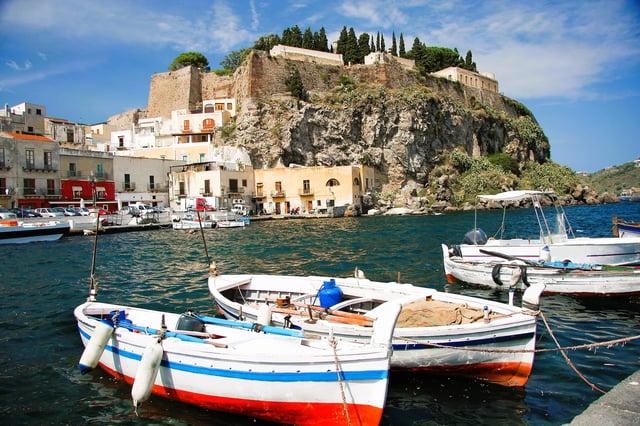 View of the Castello di Lipari in Aeolian Islands, Italy
