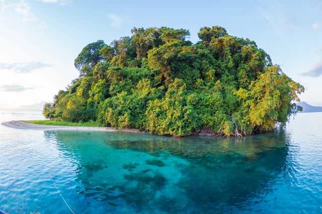 Lush pristine tropical island oasis in the Pacific Ocean