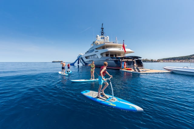 mischief superyacht toys including stand-up paddleboarding