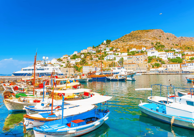 Main Port of Hydra Island in Greece