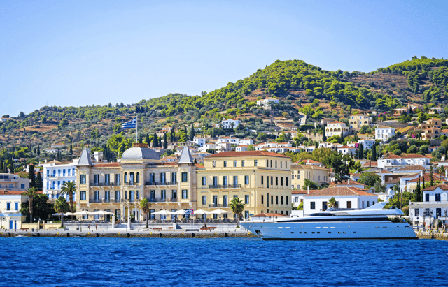 A yacht in front of Poseidonion Grand Hotel, Spetses