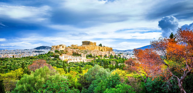 Acropolis with Parthenon in Athens cityscape