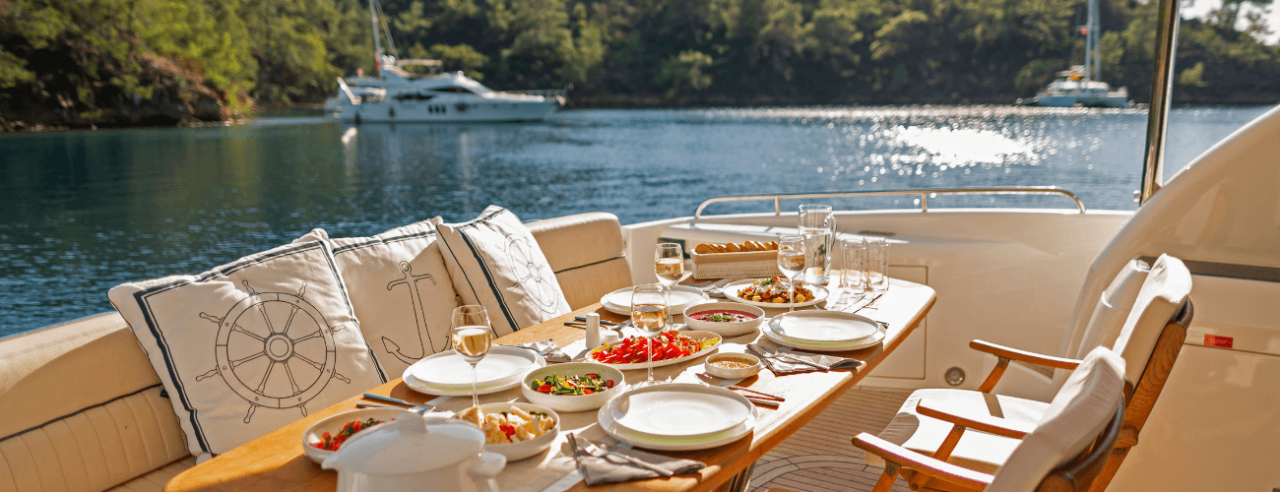 dining on luxury yacht
